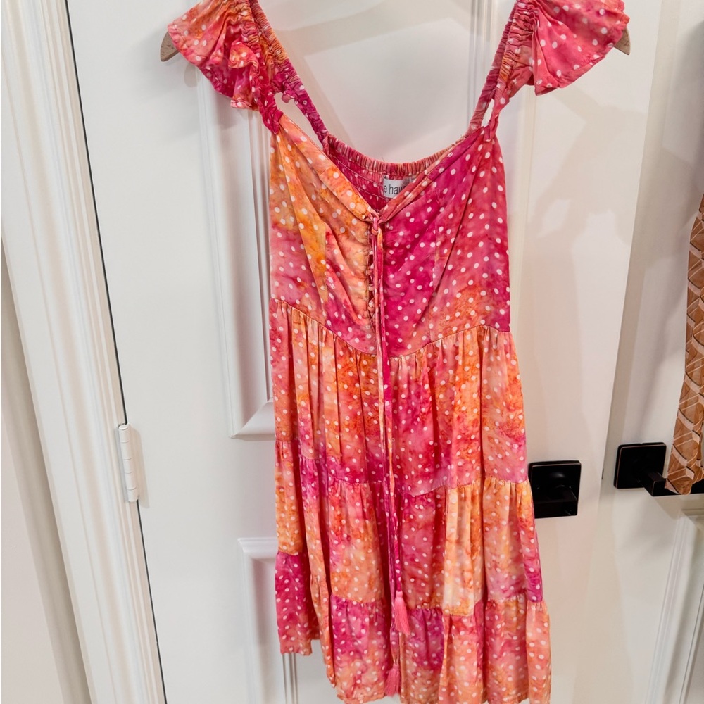 Tiare Hawaii Pink and Orange Polka Dot Dress